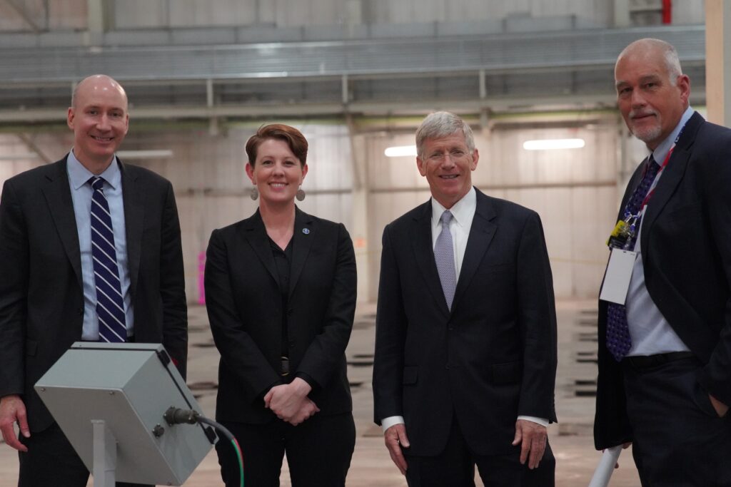 Deputy Secretary of Energy David Turk , DOE Assistant Secretary for Nuclear Energy Kathryn Huff, Centrus President and CEO Dan Poneman, and Centrus Senior Vice President Larry Cutlip at the HALEU demonstration cascade activation button.