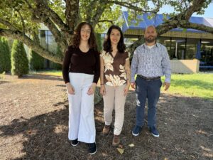 Centrus Manager Kailey Pemberton, center, hired Katherine Delk and Julian Saninocencio to gain real-world experience through the pilot internship program in Oak Ridge, Tennessee. Today, both interns are part of the Centrus team. Delk is an associate project manager and Saninocencio is a senior mechanical design engineer.